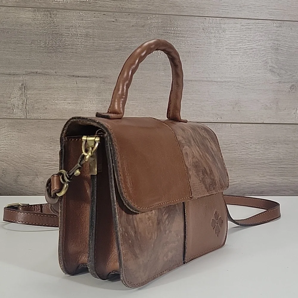 Patricia Nash Brown Patchwork Leather Top-Handle Crossbody Bag